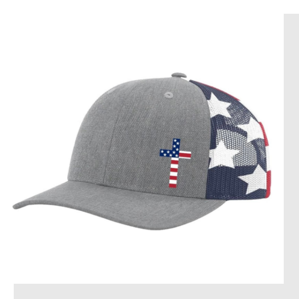 Embroidered American Flag Filled Cross Trucker Hat