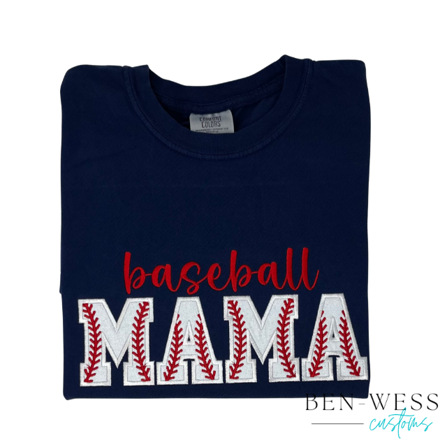 Embroidery Glitter Applique Baseball Mom Tee