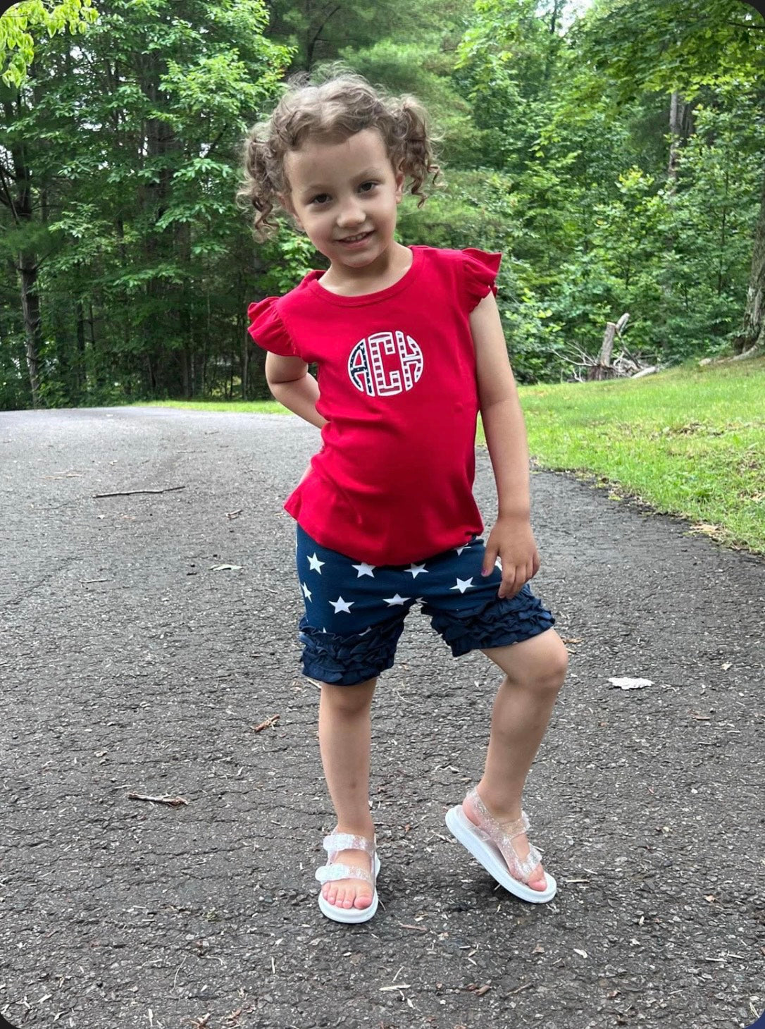 Girls Applique Stars & Stripes Monogram Short Set