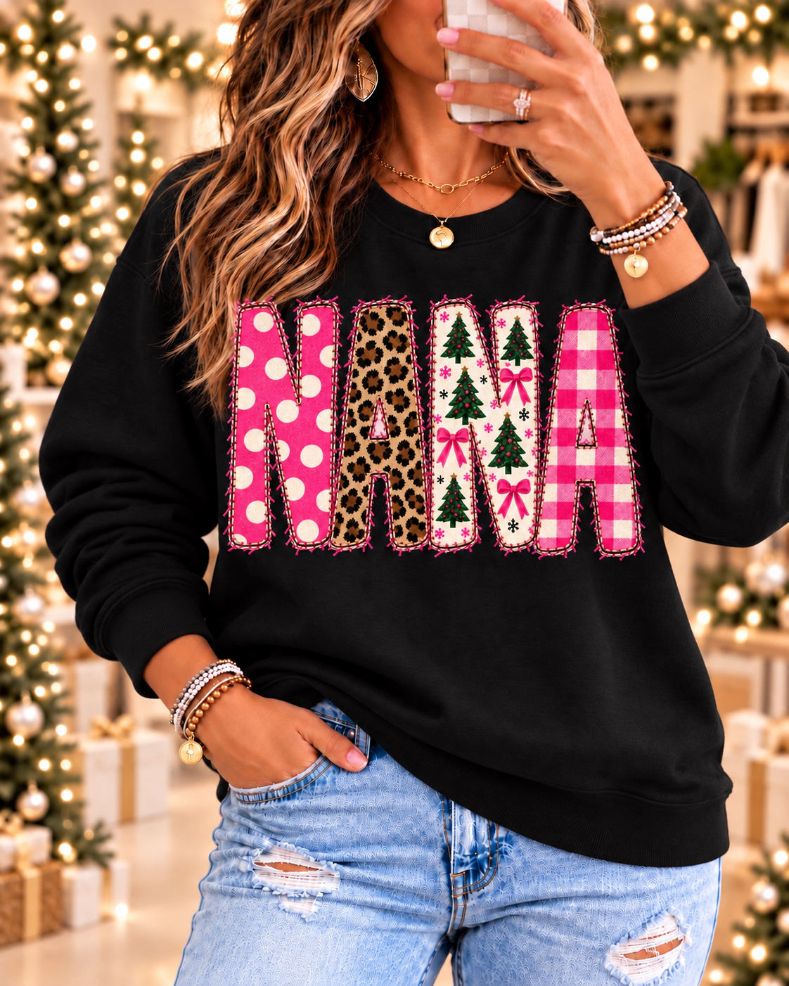 Christmas NANA Graphic Tee or Crewneck Sweatshirt | Festive Grandma Apparel