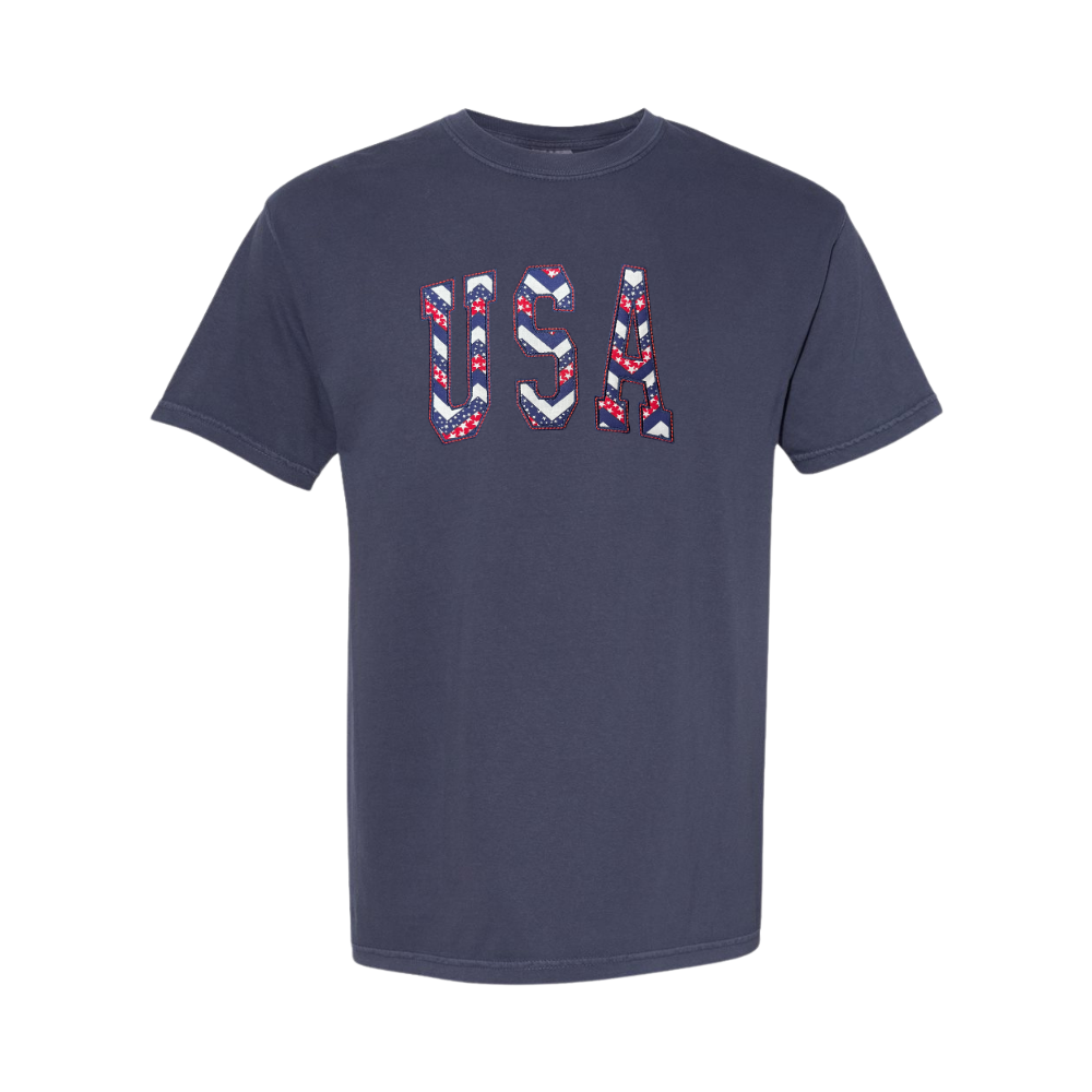 Embroidered Applique Chevron USA with Red Accent Trim