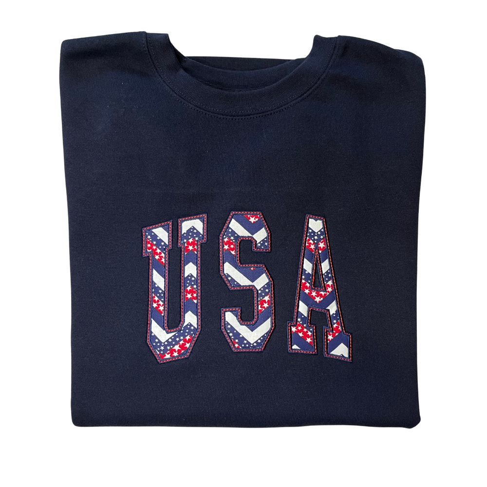 Embroidered Applique Chevron USA with Red Accent Trim