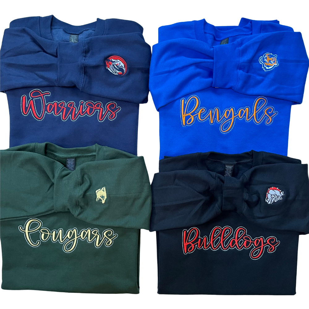 School Spirit Script Embroidered Premium Crewneck