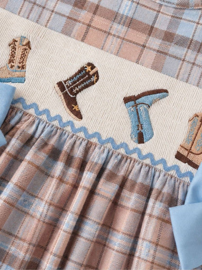 Girls Smocked Western Cowboy Boots Dress