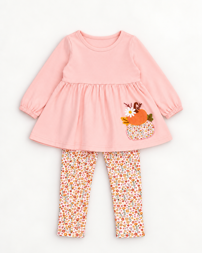 Sweet Pumpkin Floral Ruffle Outfit