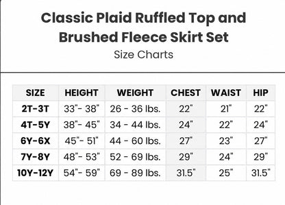Classic Plaid Ruffled Top and Brushed Fleece Skirt Set
