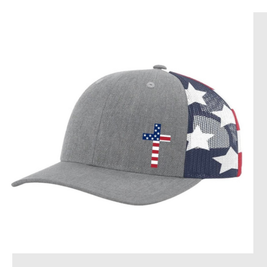 Embroidered American Flag Filled Cross Trucker Hat
