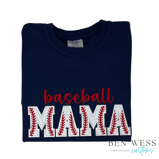 Embroidery Applique Baseball Mom Tee