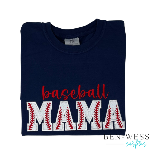 Embroidery Applique Baseball Mom Tee