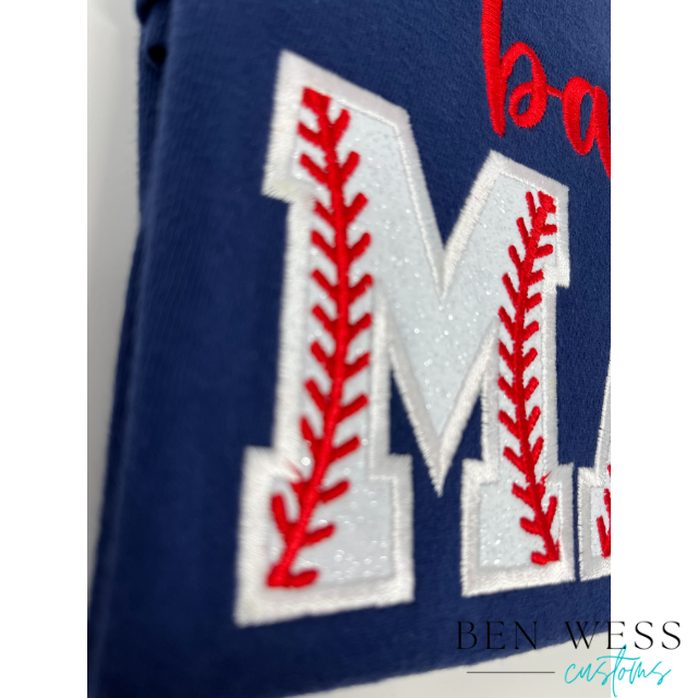 Embroidery Glitter Applique Baseball Mom Tee