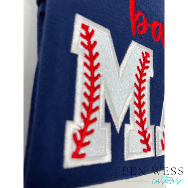 Embroidery Applique Baseball Mom Tee