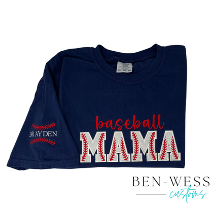 Embroidery Glitter Applique Baseball Mom Tee