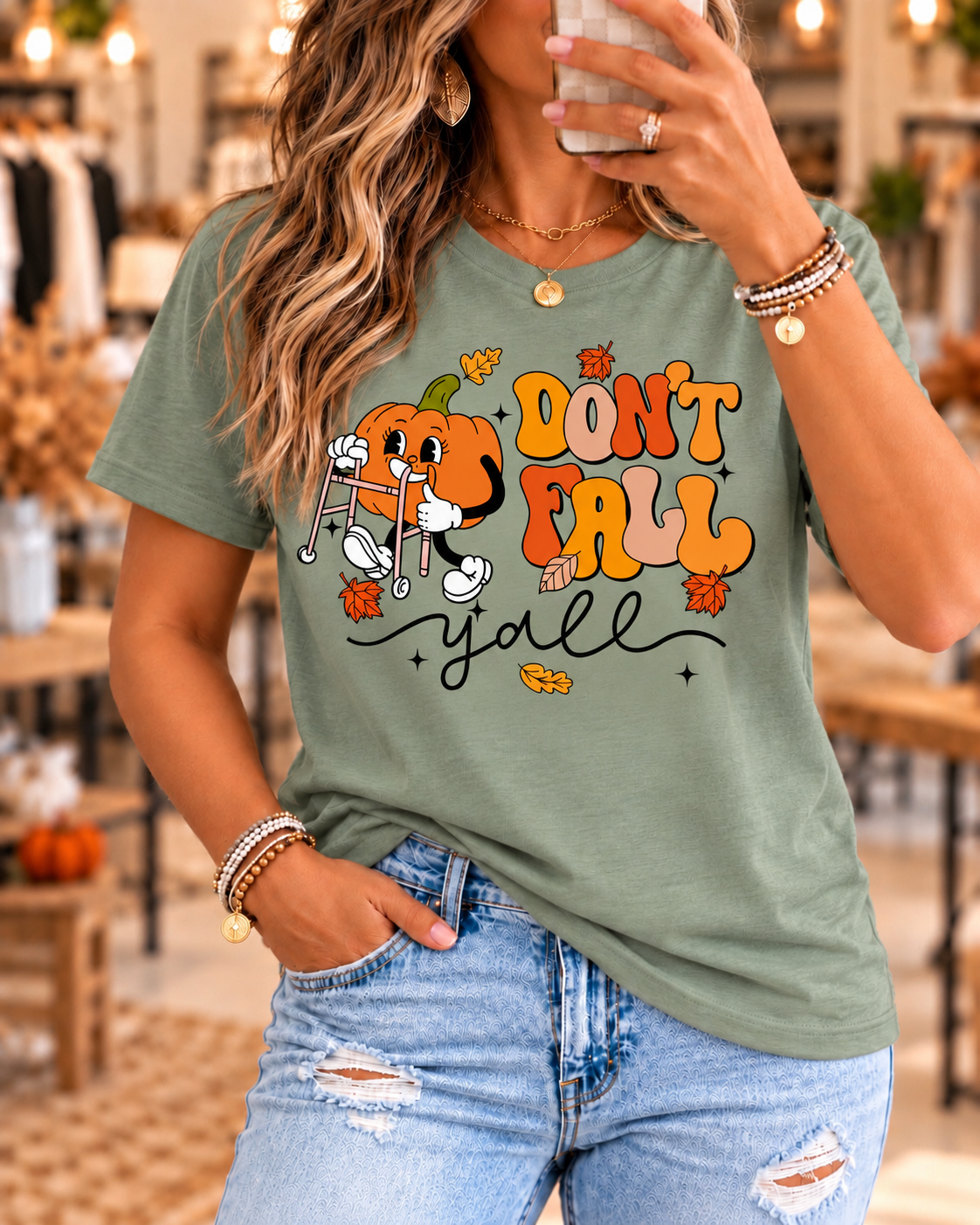 Don't Fall Y'all Retro Pumpkin Graphic Tee