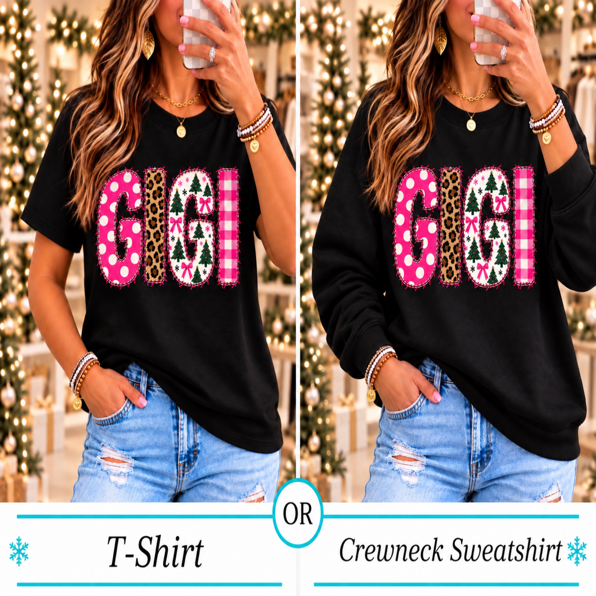 Christmas GIGI Graphic Tee or Crewneck Sweatshirt | Festive Grandma Apparel