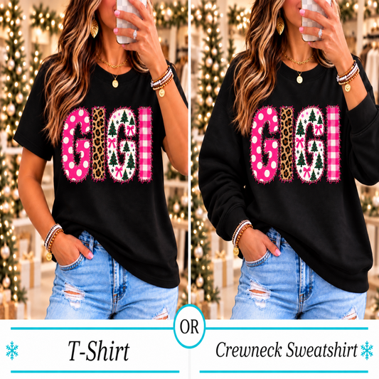 Christmas GIGI Graphic Tee or Crewneck Sweatshirt | Festive Grandma Apparel