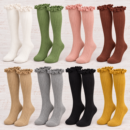 Girls Lettuce Edge Ruffle Knee Socks | 8 Colors