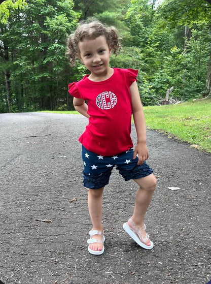 Girls Applique Stars & Stripes Monogram Short Set
