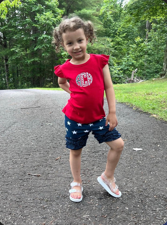 Girls Applique Stars & Stripes Monogram Short Set