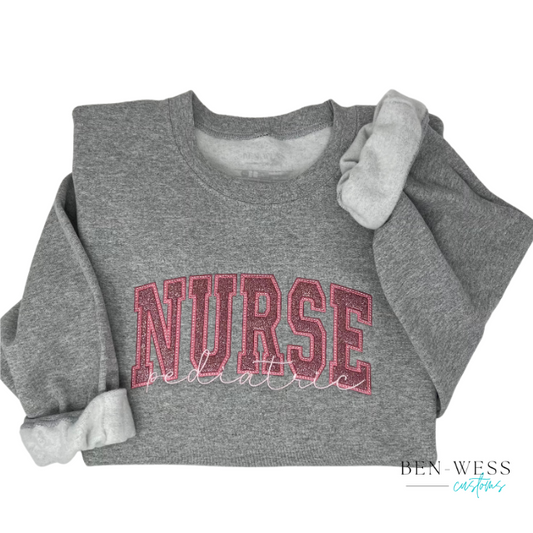 Embroidered Applique Nurse Crewneck