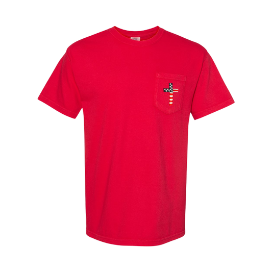 Comfort Colors Embroidered Cross Patriotic Pocket Tee
