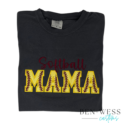 Embroidery Glitter Applique Softball Mom Tee
