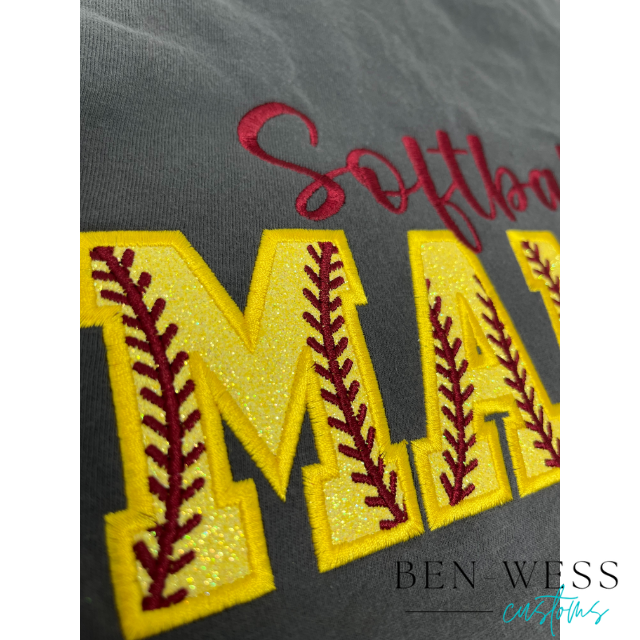 Embroidery Applique Softball Mom Tee