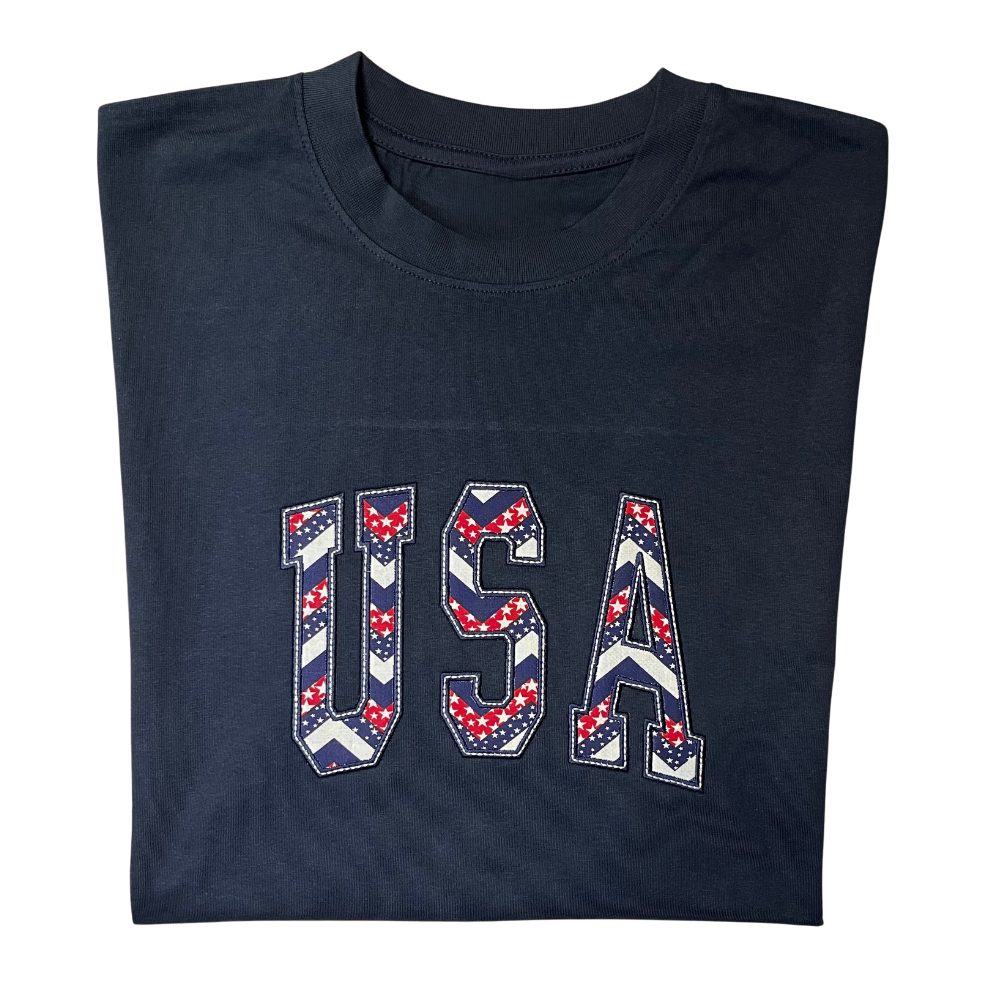 Embroidered Applique Chevron USA with White Accent Trim