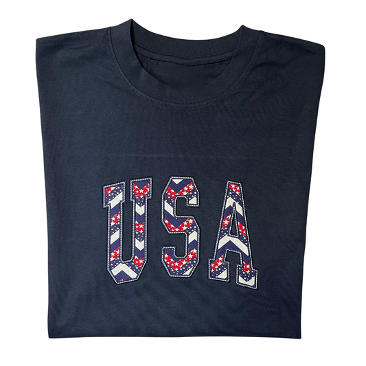 Embroidered Applique Chevron USA with White Accent Trim