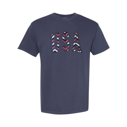 Embroidered Applique Chevron USA with White Accent Trim
