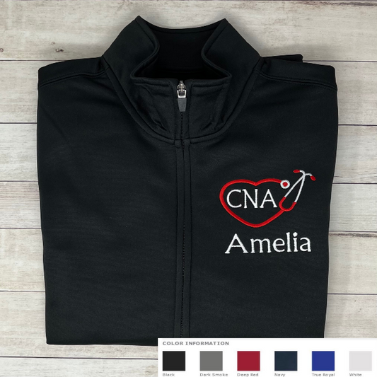 Women's Personalized Embroidered Heart Stethoscope on SportWick Fleece Jacket - Amelia