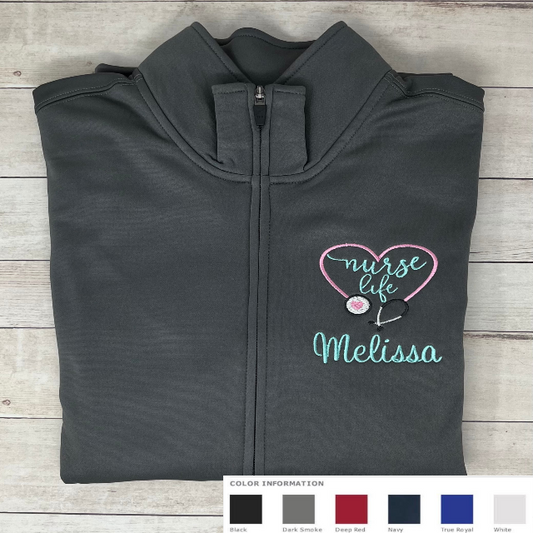 Women's Personalized Embroidered Nurse Life Heart Stethoscope on SportWick Fleece Jacket - Melissa