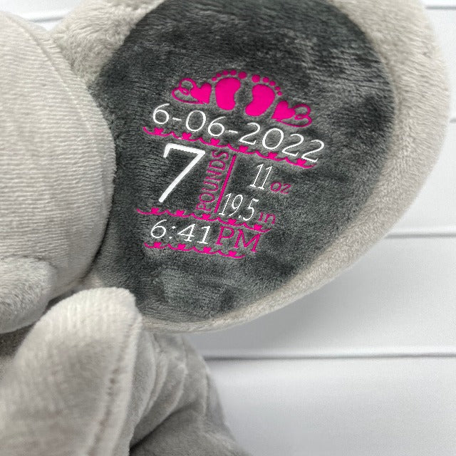 Infant Birth Announcement Keepsake Plush Elephant