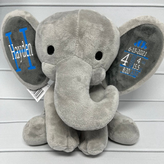 Infant Birth Announcement Keepsake Plush Elephant